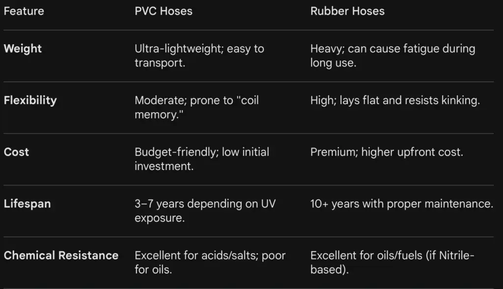 PVC Hoses vs Rubber Hoses Pipe in 2026: Key Differences You Must Know