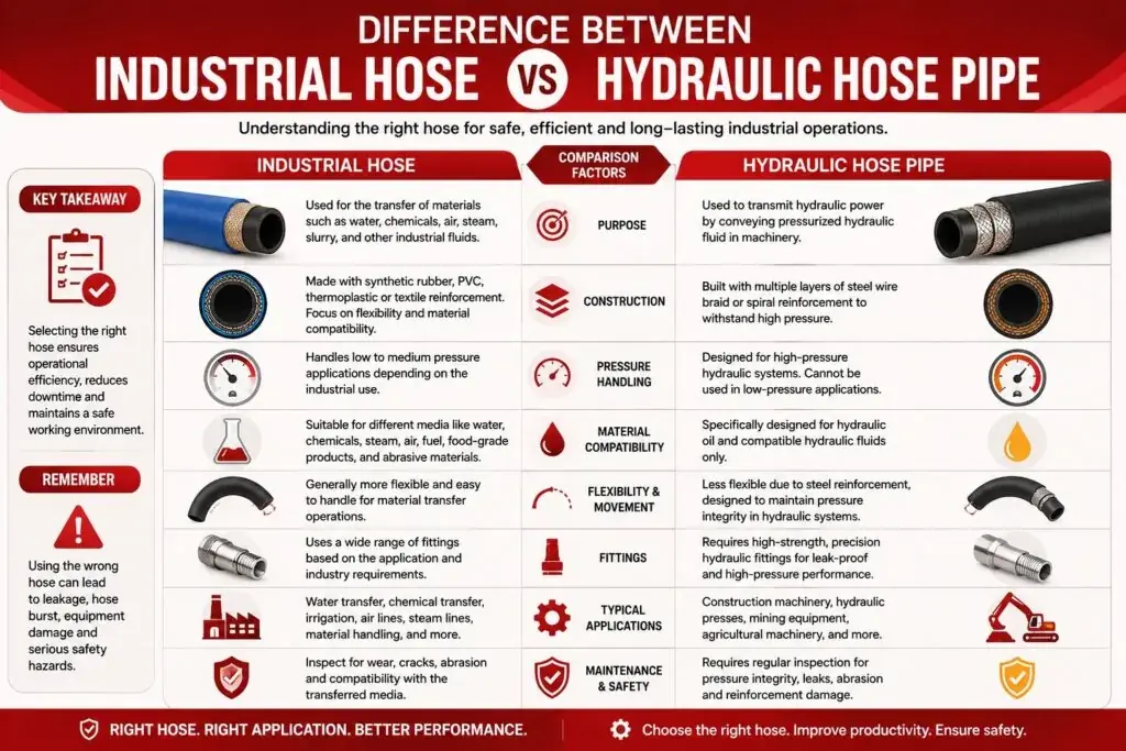 Difference Between Industrial Hose and Hydraulic Hose Pipe