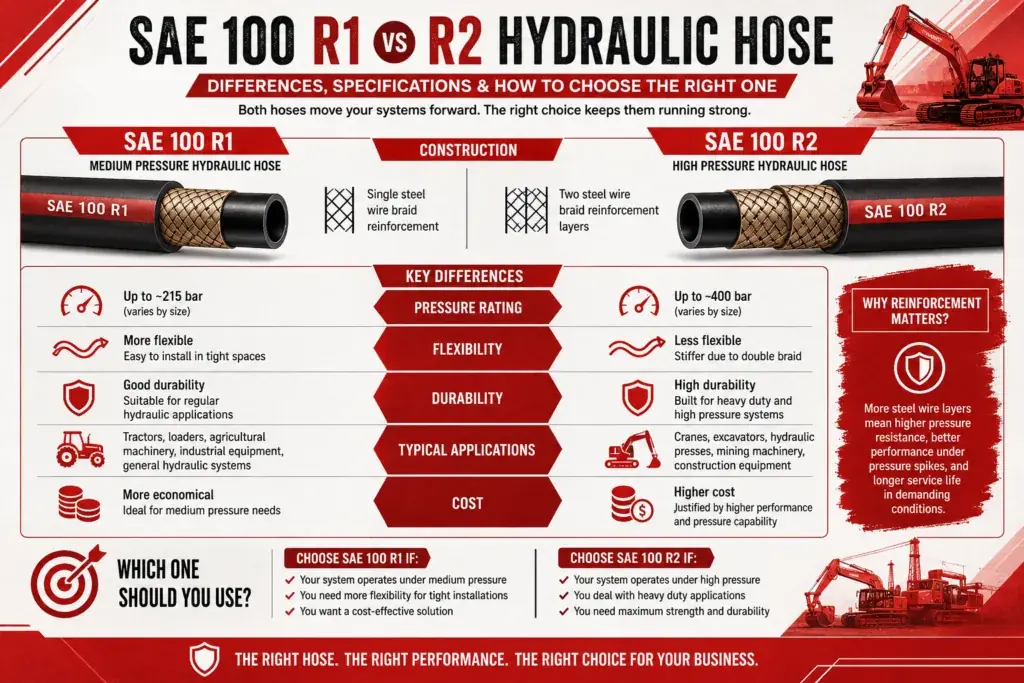 What Is the Difference Between SAE 100 R1 and R2 Hydraulic Hose and Which One Should You Use?
