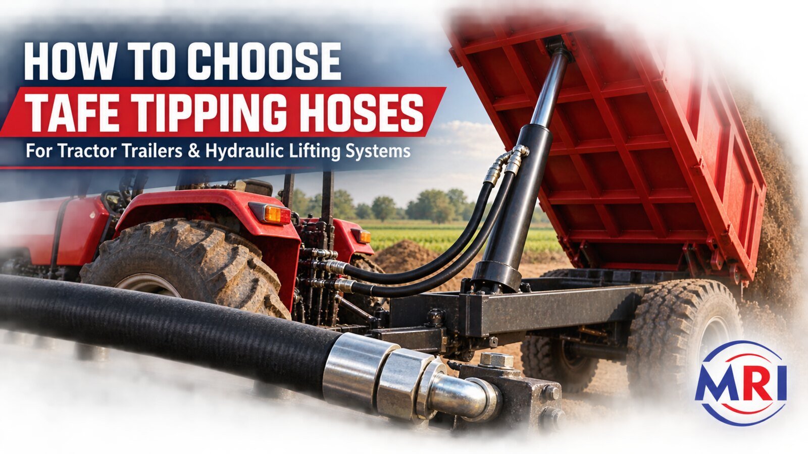 TAFE tipping hoses for tractor trailers, hydraulic lifting systems, black lift hose and tractor tipping hose fittings